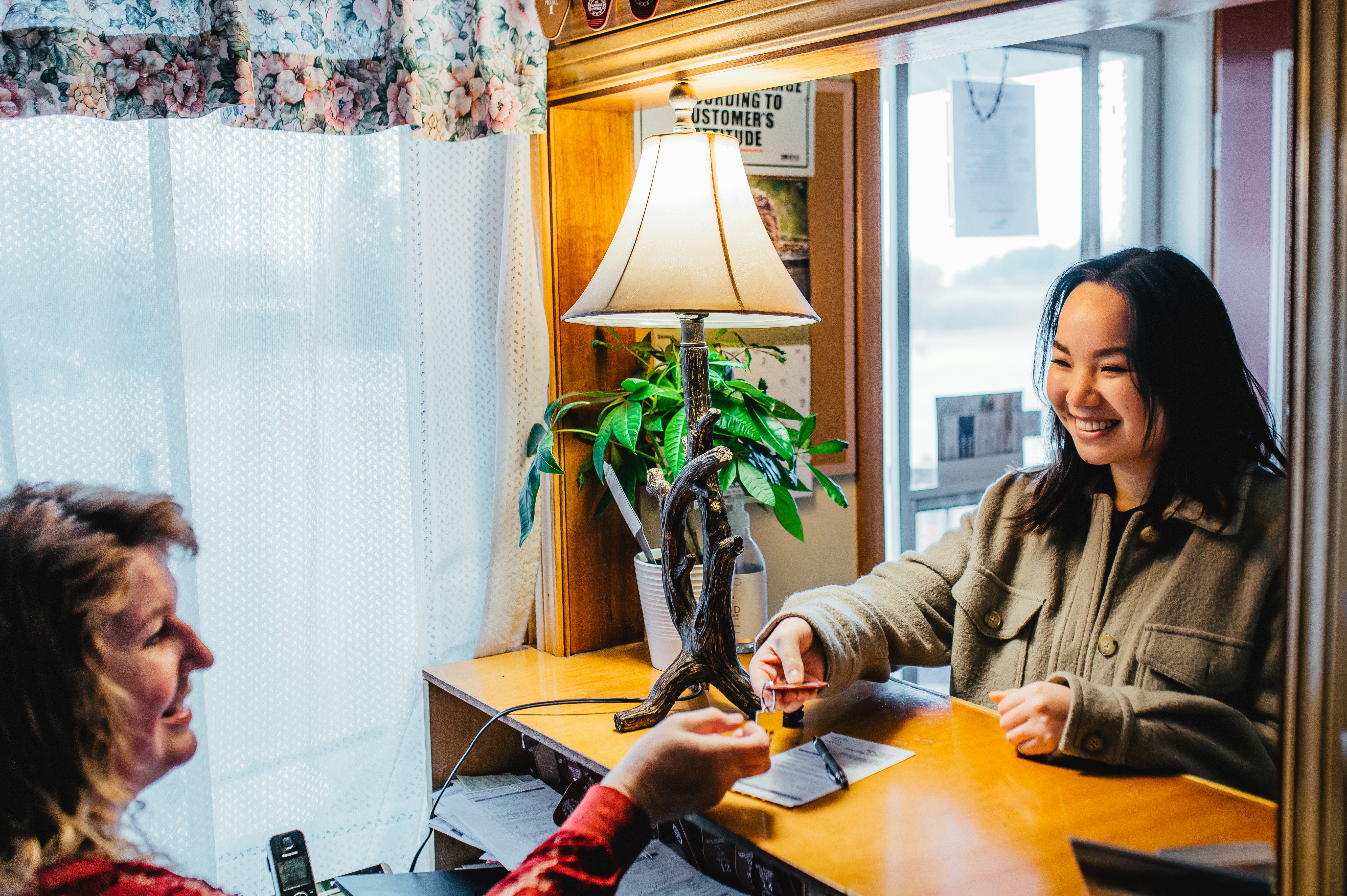 Woman checking out from a BnB