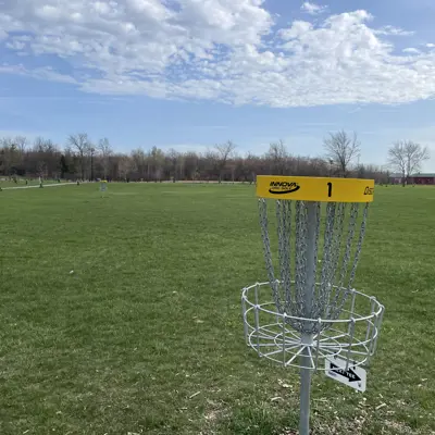 disc golf goal in a field