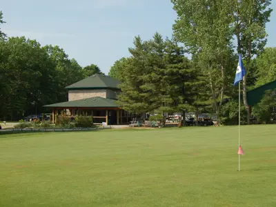 Freedom Oaks golf course with clubhouse in the back