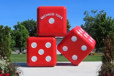 3 giant red dice statue
